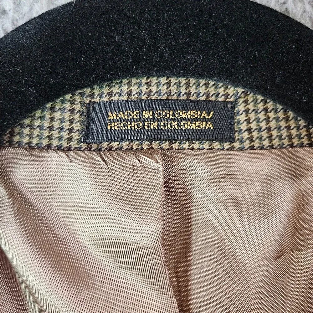 Stafford Suit Blazer Sport Coat Men 46R Wool Blend Houndstooth Khaki Brown‎